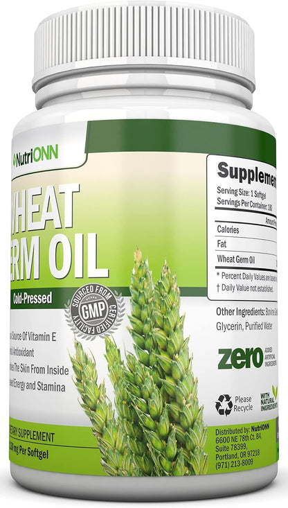Wheat Germ Oil – 1130 mg – 180 Soft Capsules – Cold-Pressed & Non-GM – Natural Source of Vitamin E