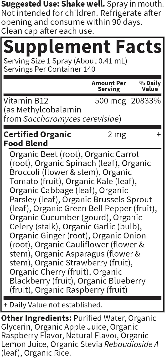 Garden of Life Organics B12 Vitamin - Whole Food B-12 for Metabolism and Energy, Raspberry, 60ml Liquid - görsel 5
