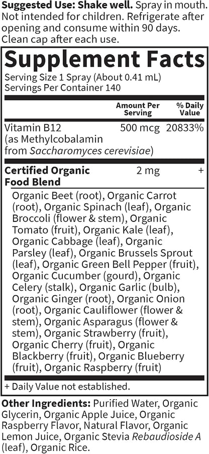 Garden of Life Organics B12 Vitamin - Whole Food B-12 for Metabolism and Energy, Raspberry, 60ml Liquid