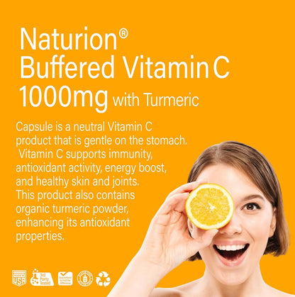 Buffered Vitamin C 1000 mg with Organic Turmeric - Supports Immune Function, Antioxidant, Healthy Skin & Joints - 180 Vegan Capsules