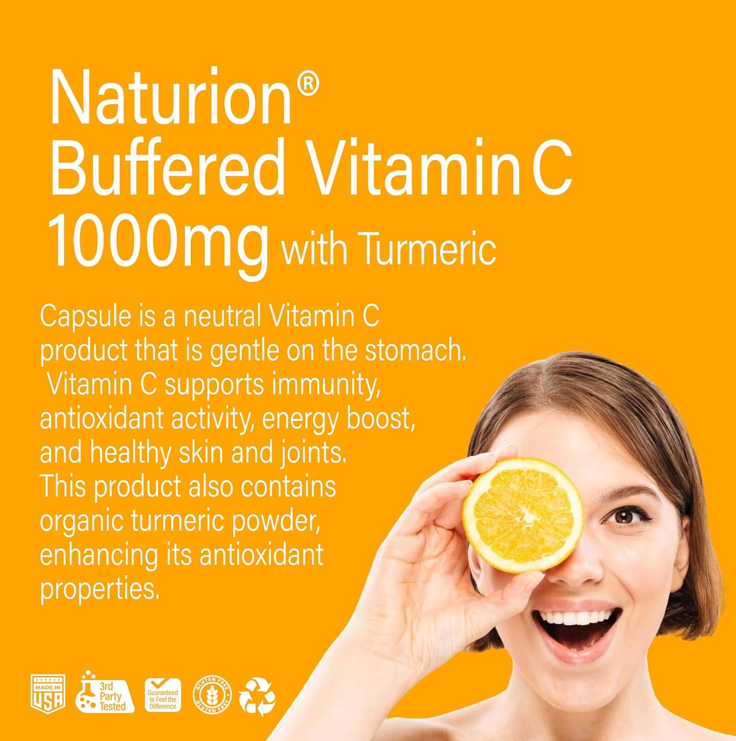 NATURION Buffered Vitamin C 1000mg with Organic Turmeric – Antioxidant & Immune Support – Healthy Skin & Joints – 120 Vegan Capsules - görsel 5