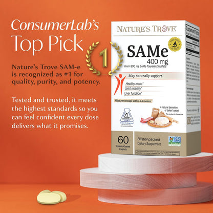 Nature's Trove SAM-e 400mg – 120 Enteric-Coated Tablets (2 Packs of 60)