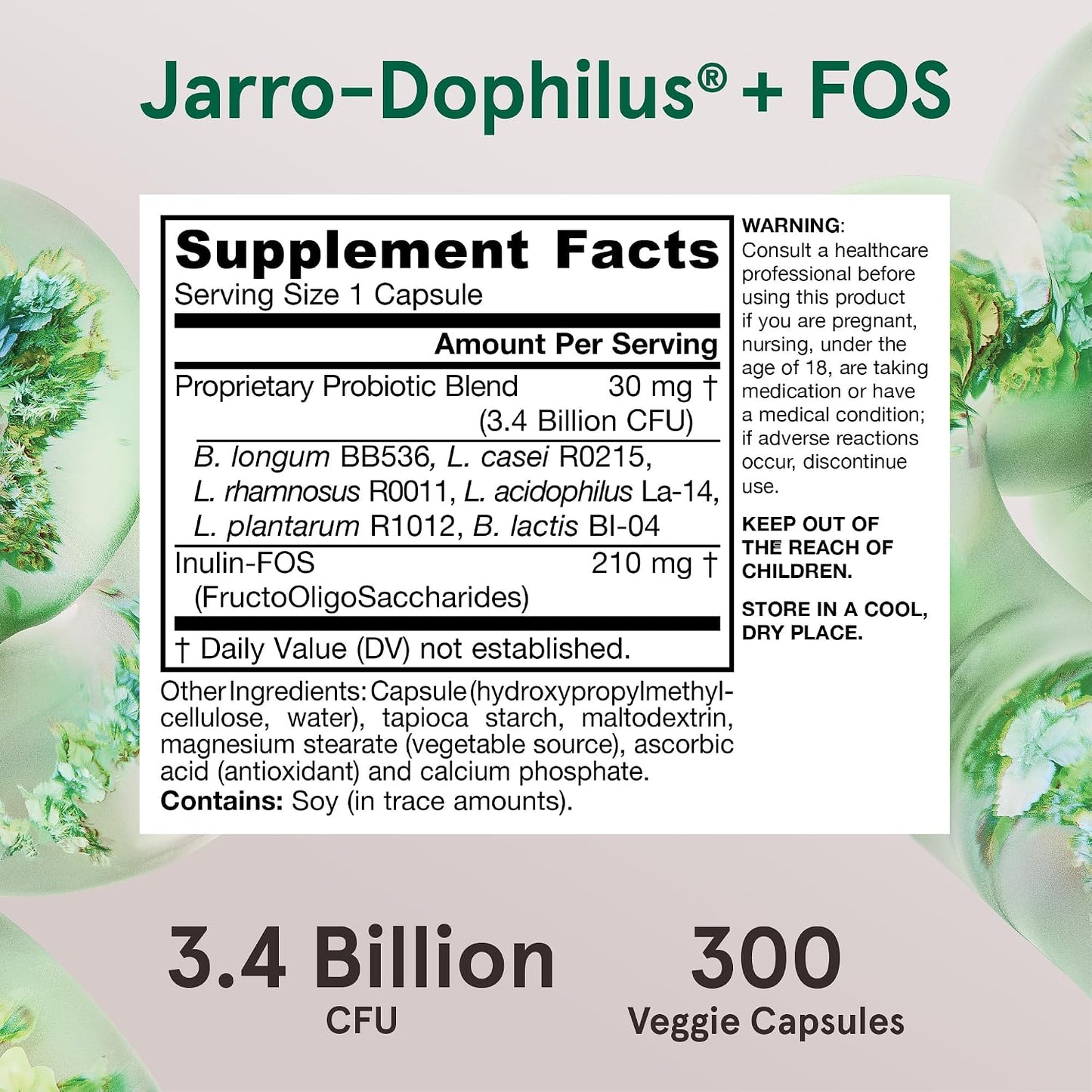 Jarrow Formulae Jarro-Dophilus + FOS - 3.4 Billion CFU Per Serving - Synbiotic with Prebiotic & Probiotics for Immune & Digestive Support - Up to 300 Servings (Veggie Capsules) - görsel 7