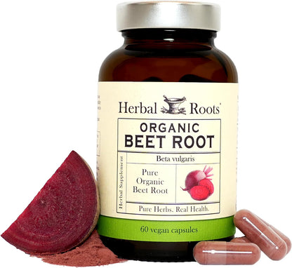 Herbal Roots Organic Beetroot Powder Capsules – 1500mg per Serving, 60 Vegan Capsules