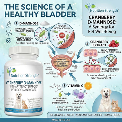 Nutrition Strength Cranberry D-Mannose for Dogs, Urinary Tract and Immune Support, 150 Chewable Tablets