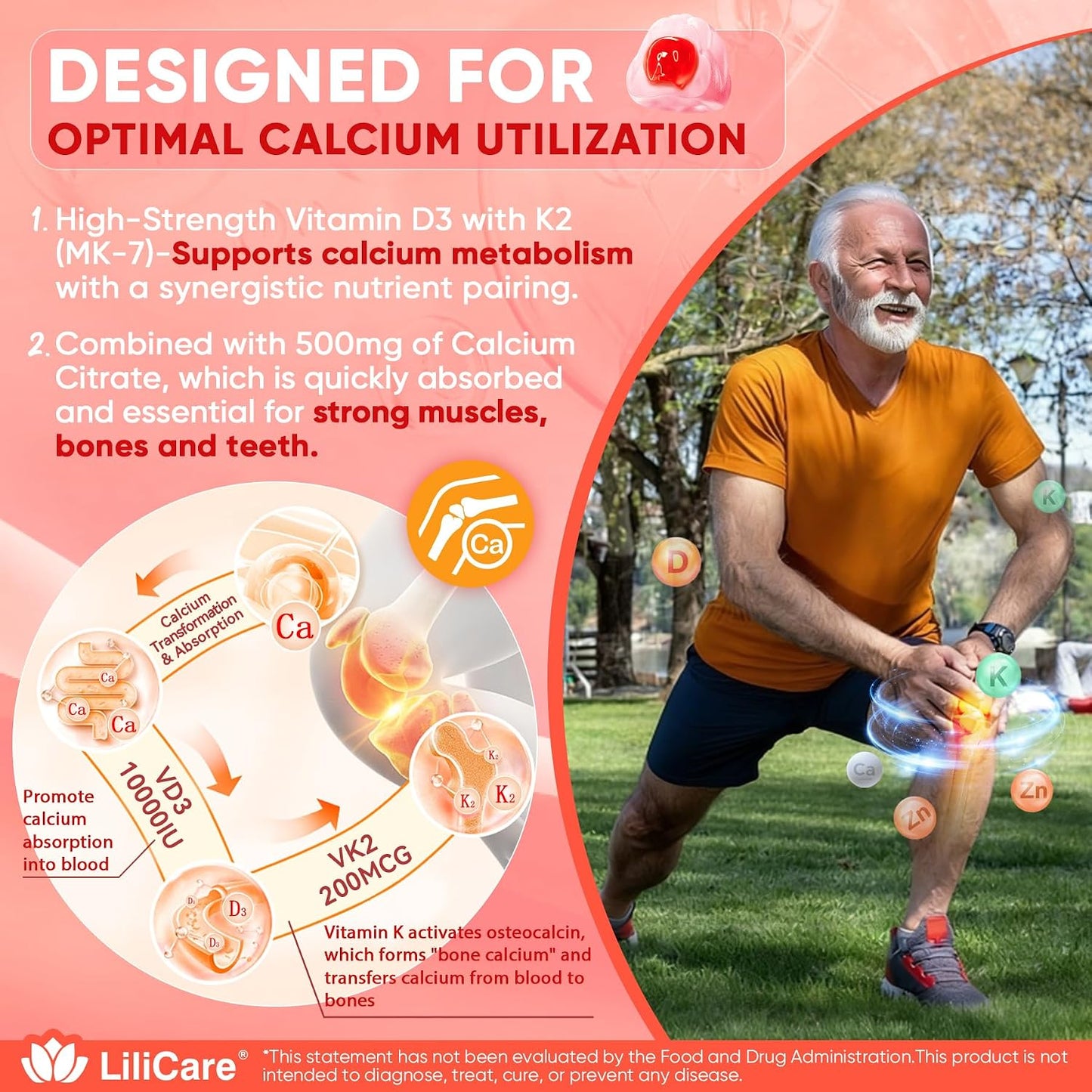 Vitamin D3 K2 Gummies with Calcium, Magnesium, Zinc - 5000 IU / 10,000 IU - Vegan, Sugar-Free, 60 Count - görsel 4