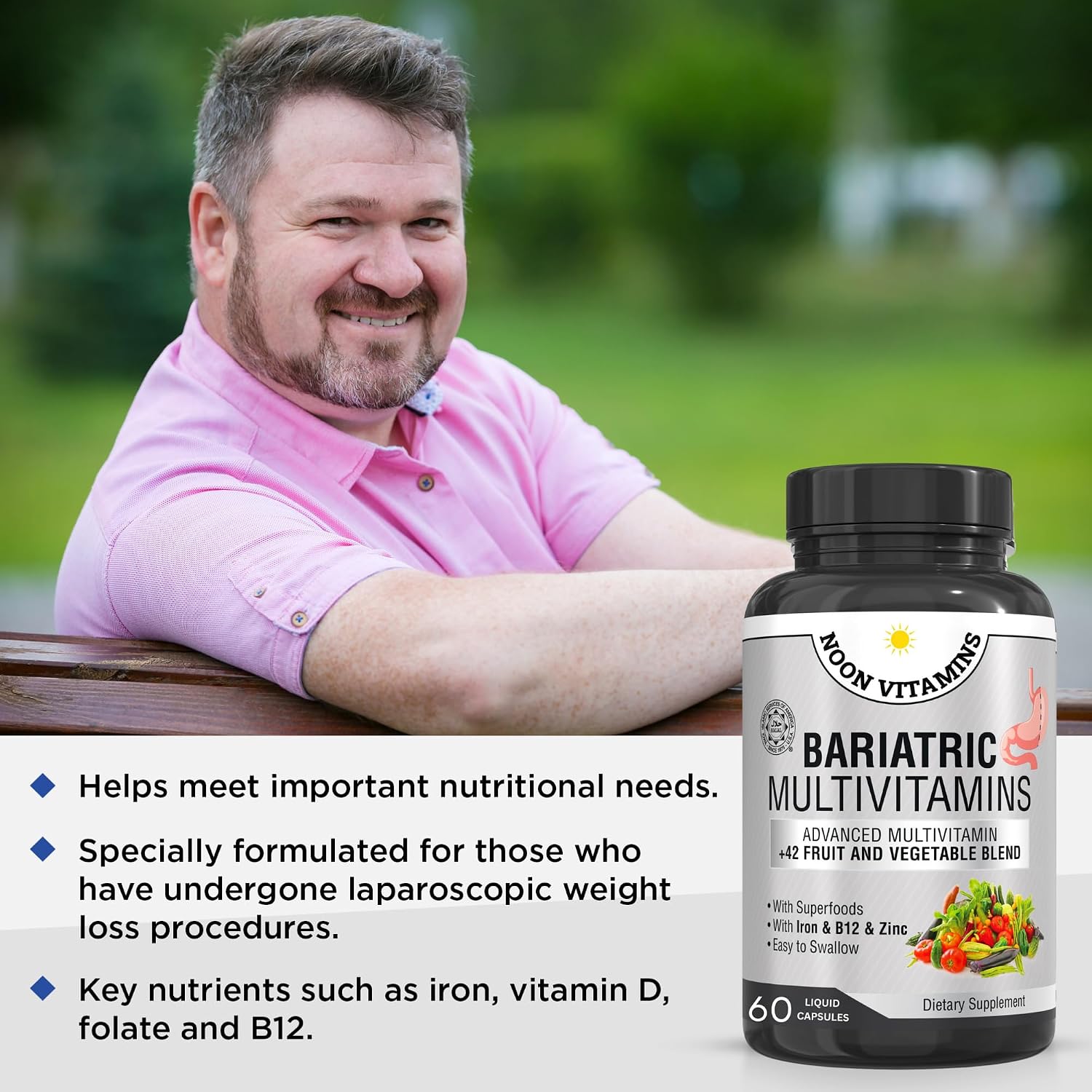 Bariatric Multivitamin with Iron - 42 Superfood Blend for Energy & Immune Support - Post-Surgery Recovery - Liquid Capsules (60 Count) - görsel 6
