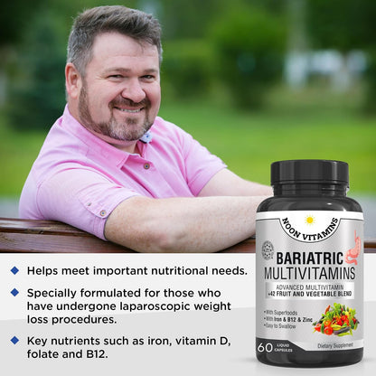 Bariatric Multivitamin with Iron - 42 Superfood Blend for Energy & Immune Support - Post-Surgery Recovery - Liquid Capsules (60 Count)