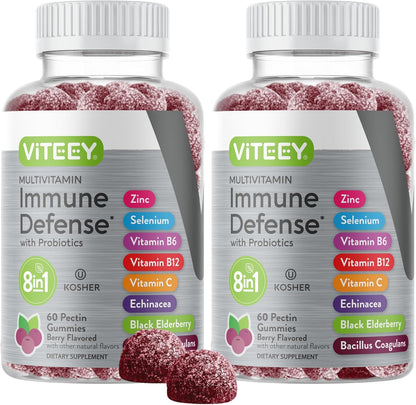 Viteey Multivitamin Gummies 8-in-1 Immune Support Supplement with Probiotics