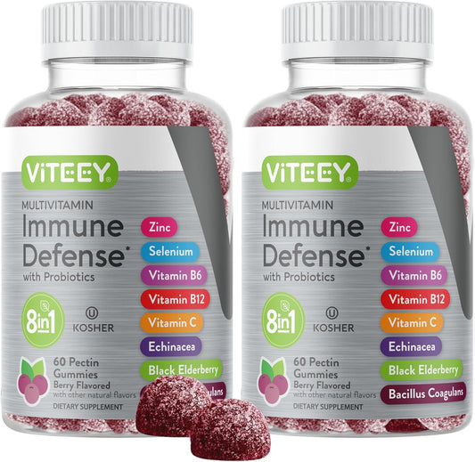 Viteey Multivitamin Gummies 8-in-1 Immune Support Supplement with Probiotics