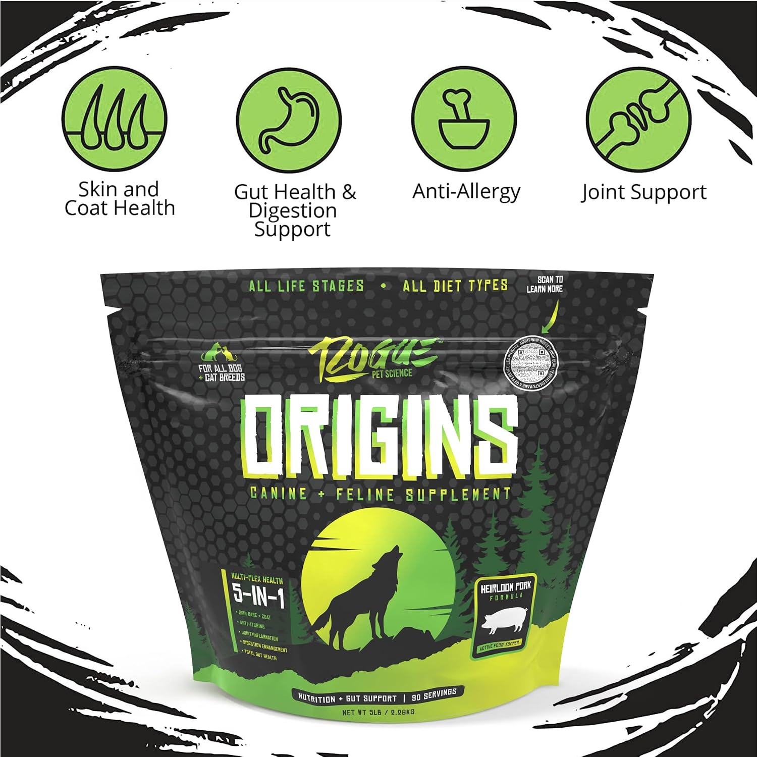 Origins 5-in-1 Dog Supplement - Powdered Food Topper with Natural Heirloom Pork Protein - Supports Healthy Digestion, Skin, and Coat (2.27 kg) - görsel 4