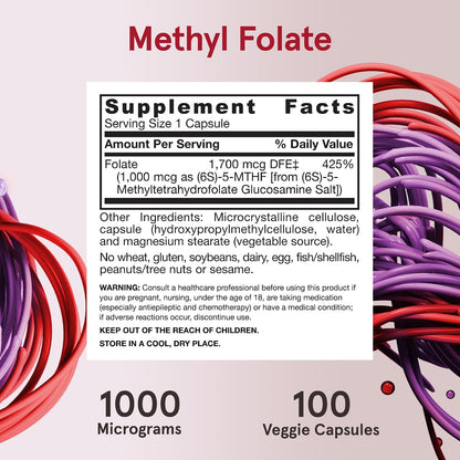 Jarrow Formulae Methyl Folate Capsules - 1000 mcg - 100 Capsules