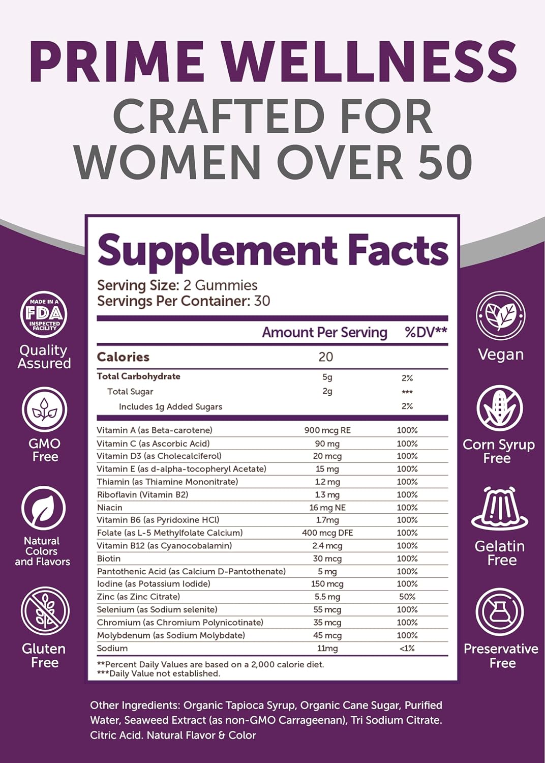 Lunakai Made in USA 50 Plus Women's Multivitamin Gummies - Delicious Strawberry Flavour - 60 Count - görsel 5