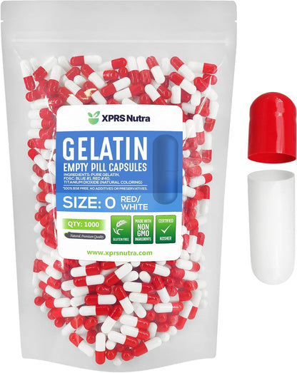 XPRS Nutra Size 0 Empty Gelatine Capsules - 1000 Count - Red/White