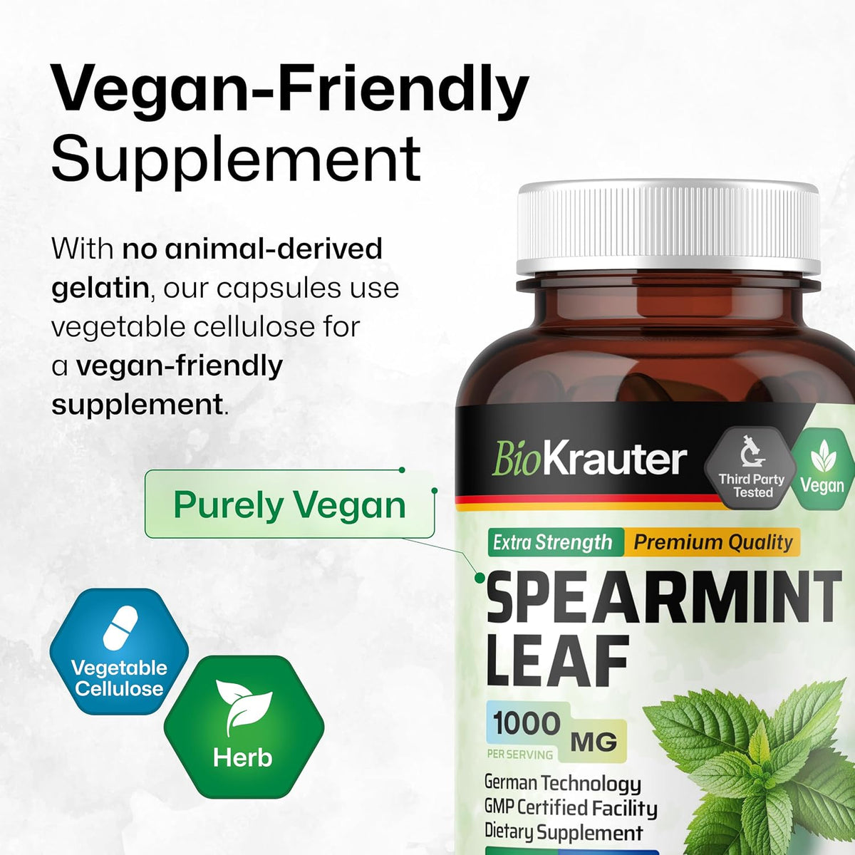 BIO KRAUTER® Spearmint Capsules – Vegan Pure Spearmint Supplement 1000 mg - görsel 5