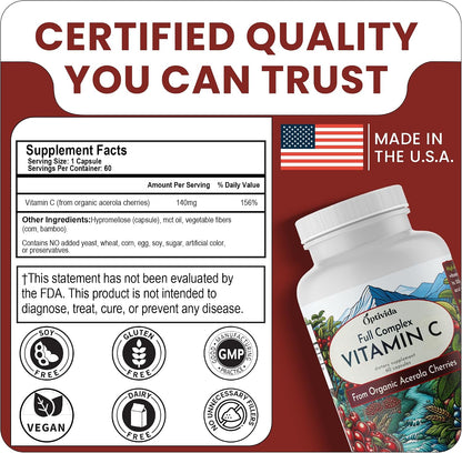 OPTIVIDA Health Acerola Cherry Vitamin C Capsules – 60-Day Supply