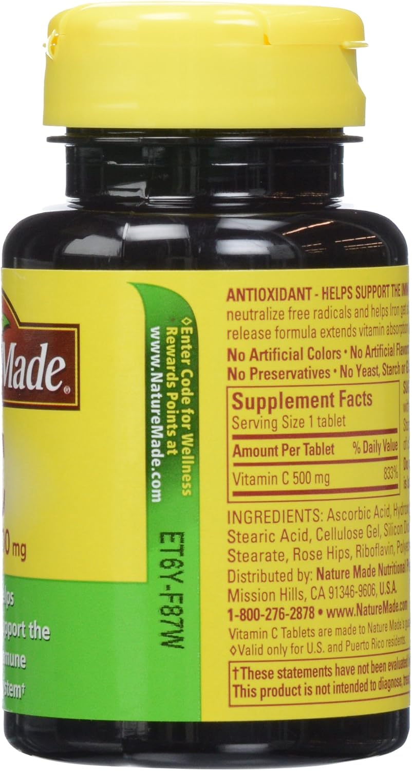 Nature Made Vitamin C 500 mg with Timed Release Rose Hips, 60 Tablets - görsel 2
