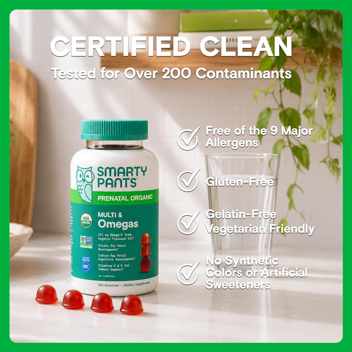 SmartyPants Organic Prenatal Vitamins for Women, Multivitamin Gummies: Biotin, Methylfolate, Omega 3 (ALA), Vitamin D3, C, Vitamin B12, B6, A, K2 & Zinc, Choline, Vegetarian, 120 Count (30 Day Supply) - görsel 9