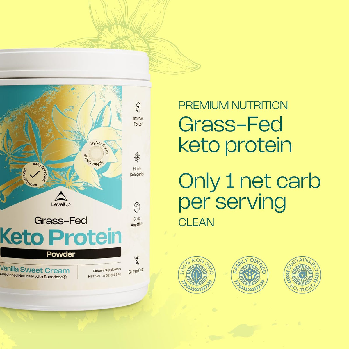 LevelUp Keto Protein with Collagen Peptides, MCT, and Whey Isolate - Vanilla Sweet Cream - görsel 4