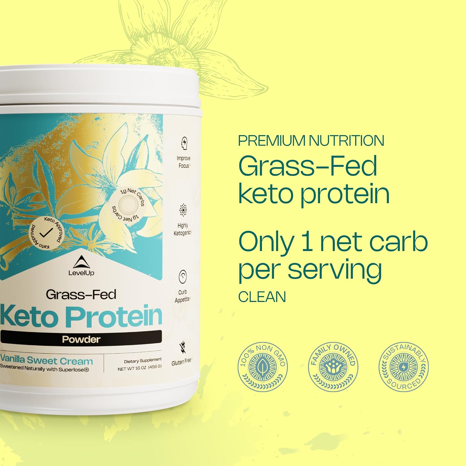 LevelUp Keto Protein with Collagen Peptides, MCT, and Whey Isolate - Vanilla Sweet Cream - görsel 4
