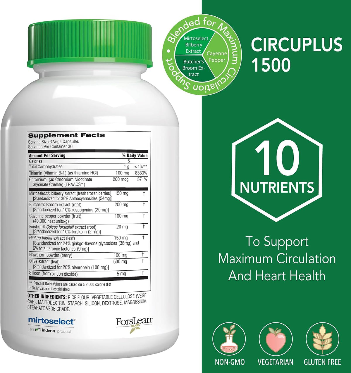 Botanic Choice CircuPlus 1500 - Heart Health and Circulation Support Supplement with Vitamin B1, Cayenne, Hawthorn, Ginkgo Biloba - 90 Capsules - görsel 2
