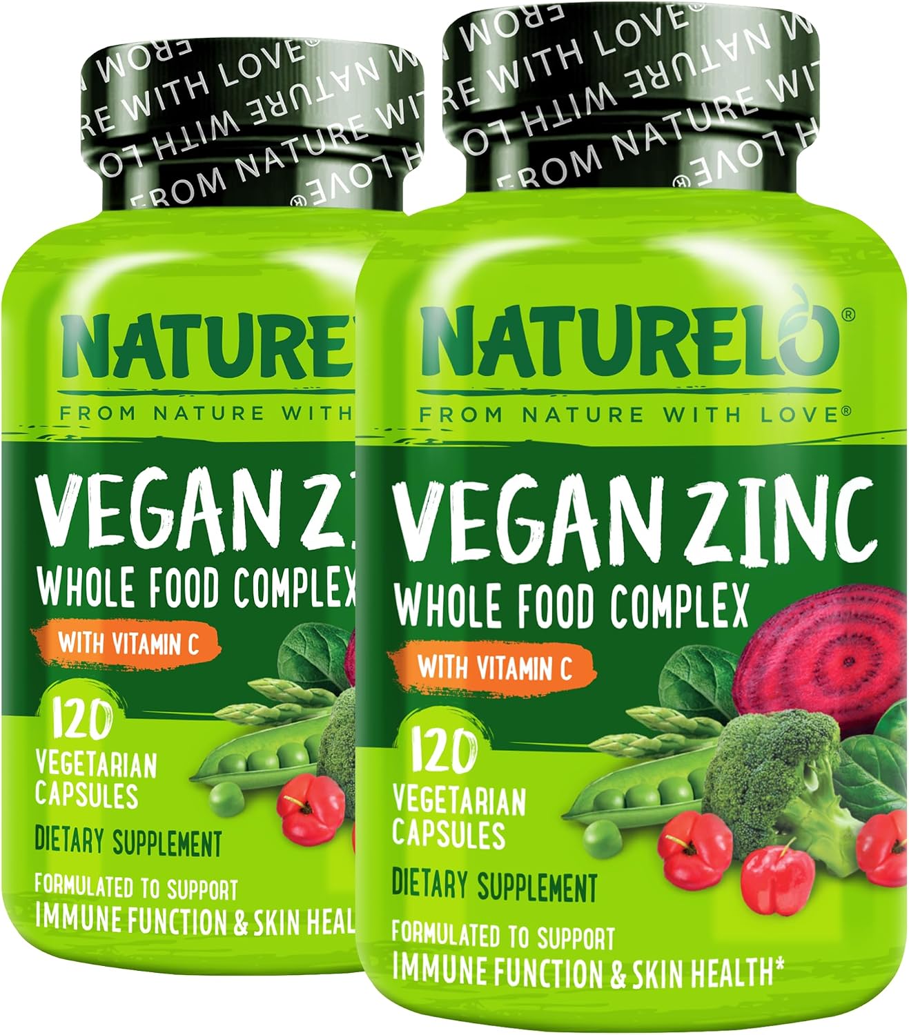 NATURELO Vegan Zinc Immune Support Capsules - Whole Food Complex with Vitamin C for Healthy Skin, Hair and Nails - görsel 1