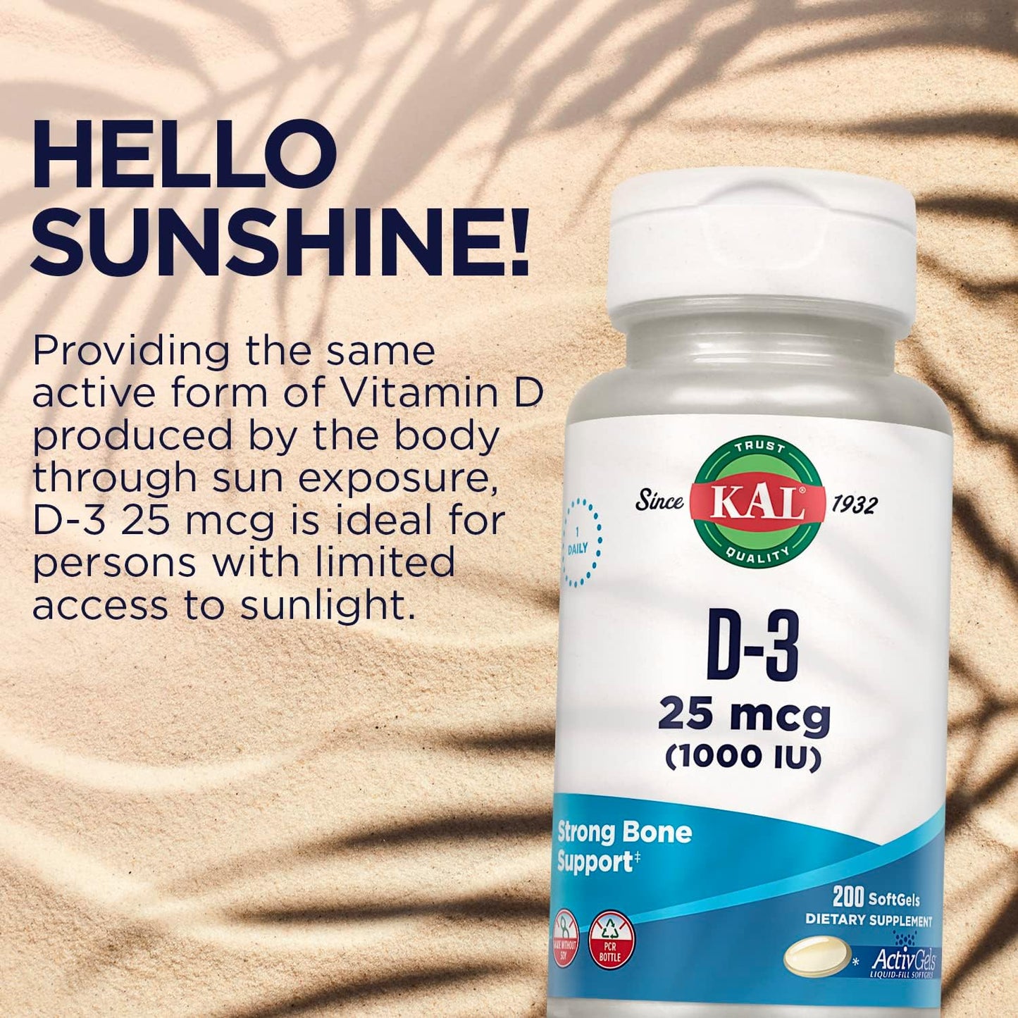 KAL Vitamin D3 1000 IU Softgels (200 Softgels) - görsel 6