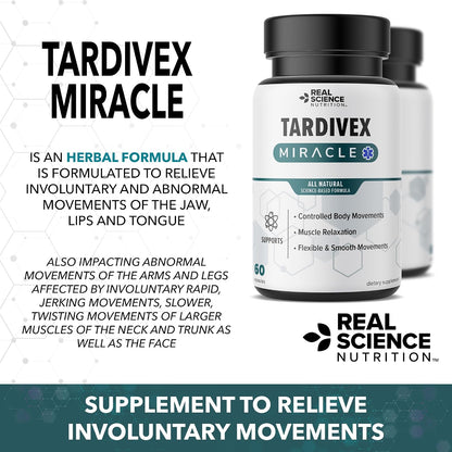 Real Science Tardivex Natural Nerve Support Supplement for Neurological Balance - Includes Vinitrox, GABA and Essential Vitamins for Controlled Movement and Coordination - Manufactured in the USA, 60 Capsules