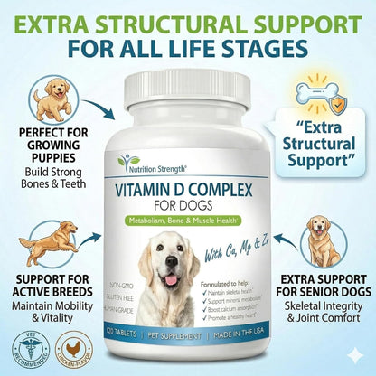 Nutrition Strength Vitamin D for Dogs with Calcium, Magnesium and Zinc - 120 Chewable Tablets