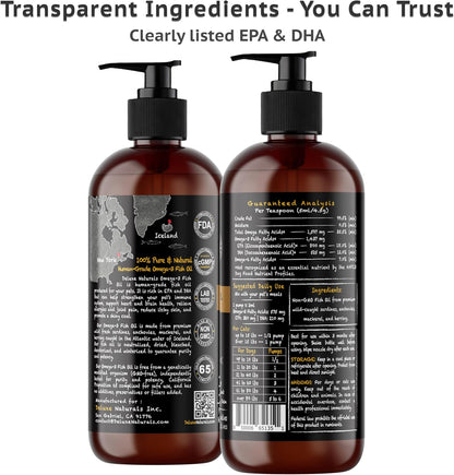 Deluxe Naturals Rich Omega-3 Fish Oil for Dogs & Cats - Wild-Caught EPA DHA Supplement, 473 ml