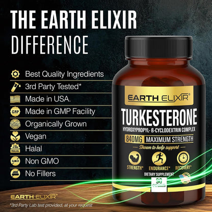 Turkesterone 840 mg – Natural Testosterone Support – 100% Pure Ajuga turkestanica Extract – Made in the USA & Third-Party Tested for Strength, Energy & Vitality