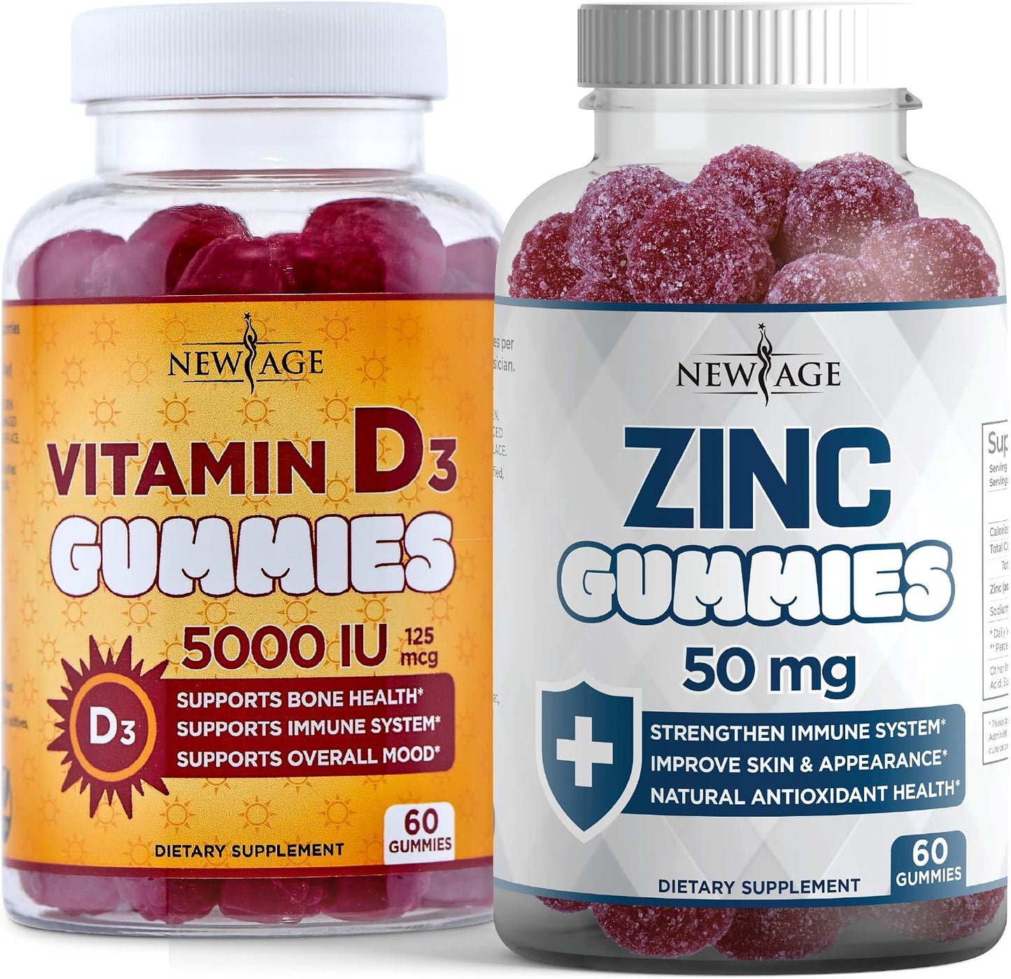 NEW AGE Immune Defence Combo - Vitamin D3 5000 IU & Zinc Gummies (2 Pack, 120 Count) - görsel 1