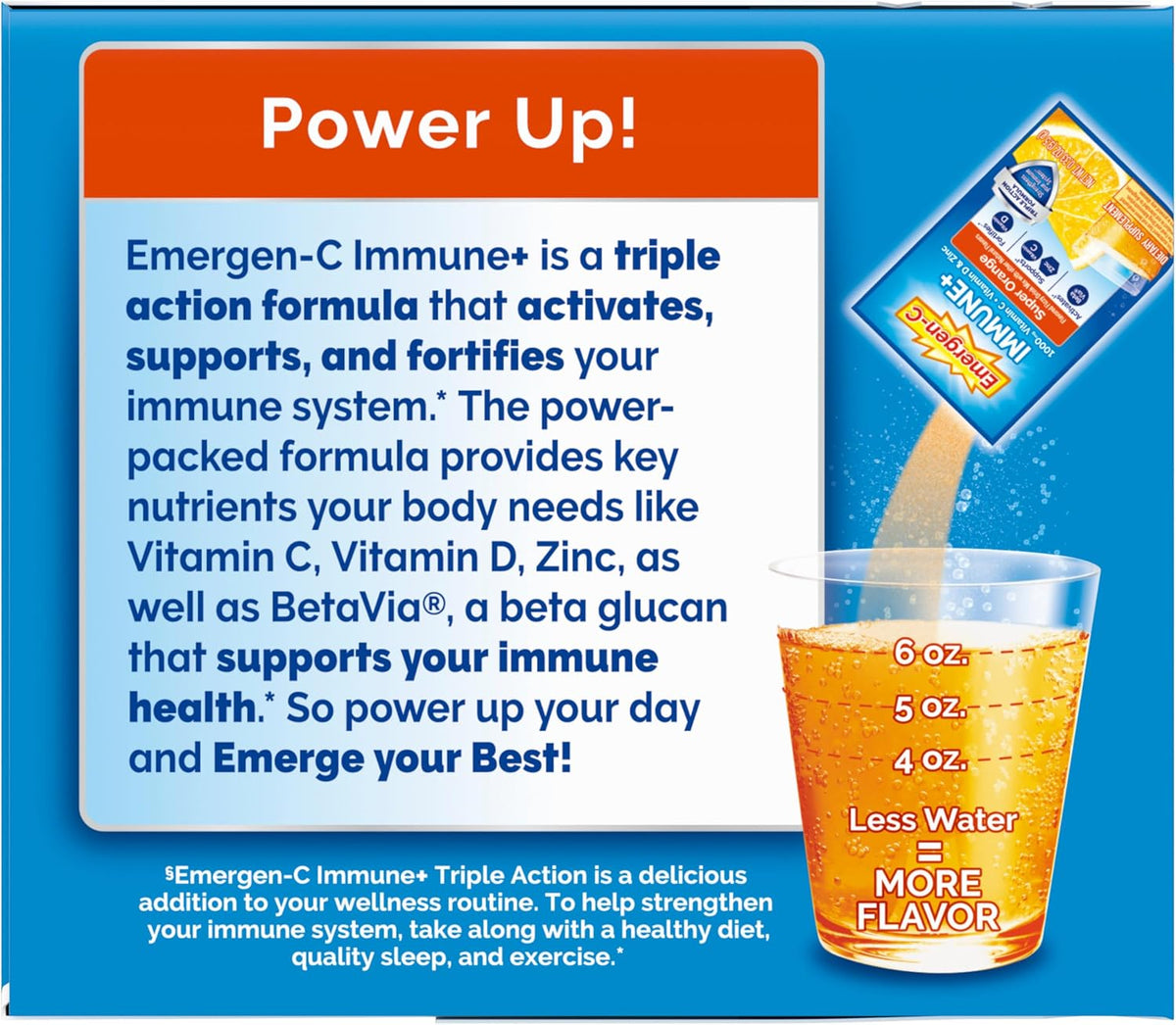 Emergen-C Immune+ Triple Action Immune Support Powder, BetaVia®, 1000mg Vitamin C, B Vitamins, Vitamin D and Antioxidants, Super Orange – 50 Count - görsel 8