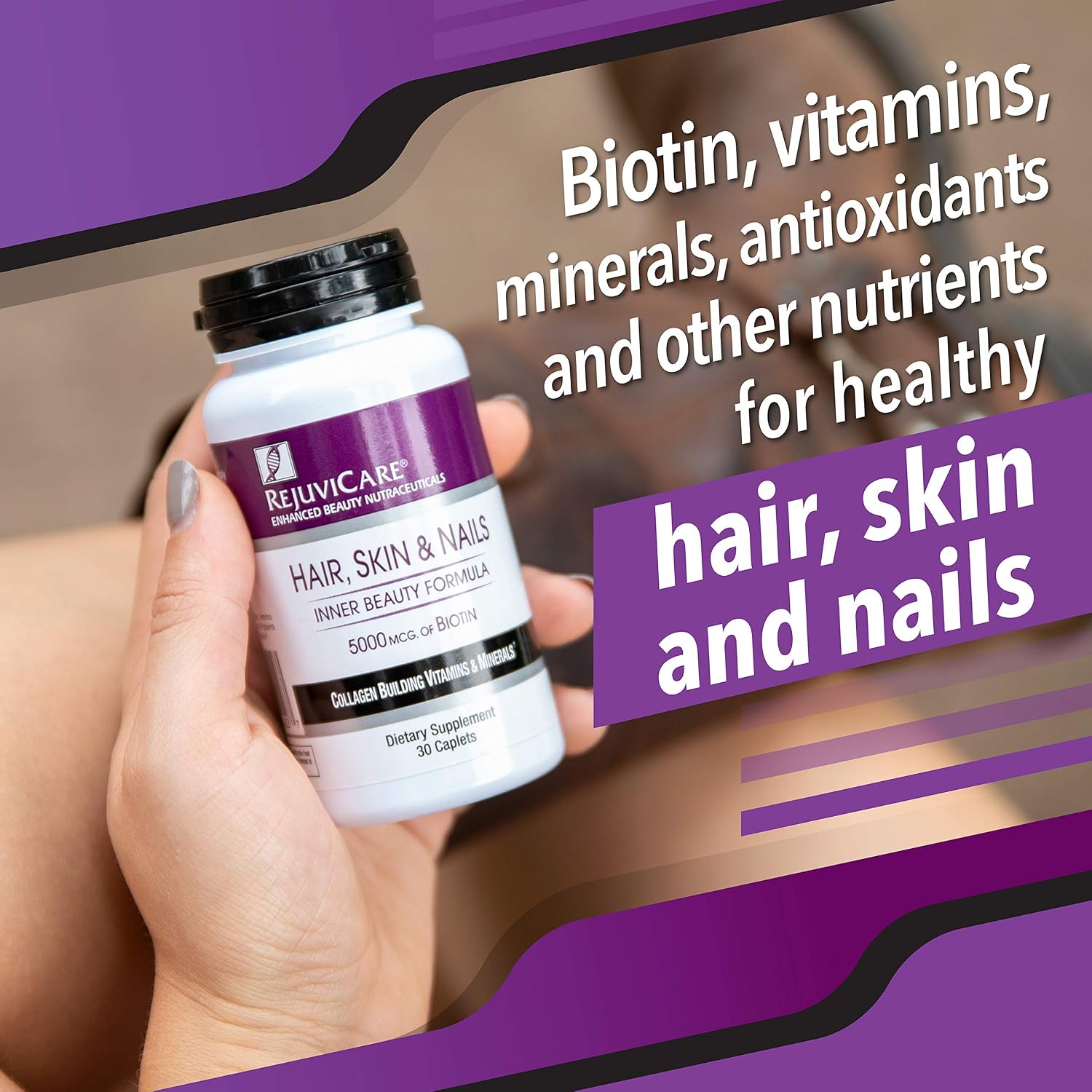 Rejuvicare Hair, Skin & Nails Beauty Formula with Biotin, Collagen Building Vitamins and Minerals, 30 Servings - görsel 2