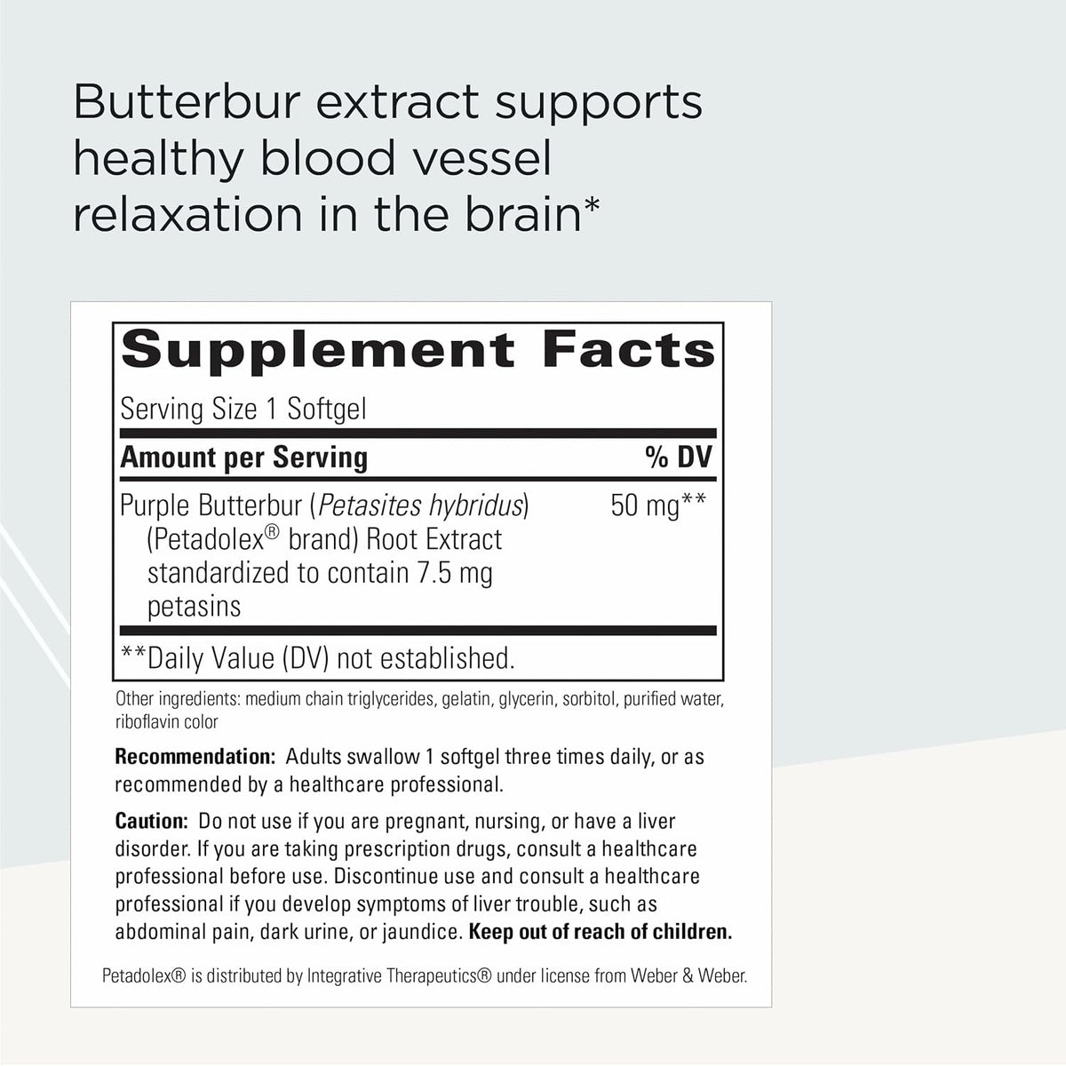 Integrative Therapeutics Petadolex - Brain Supplement for Healthy Blood Vessel Relaxation* - with Butterbur Extract - Gluten-Free & Dairy-Free - 60 Softgels - görsel 2