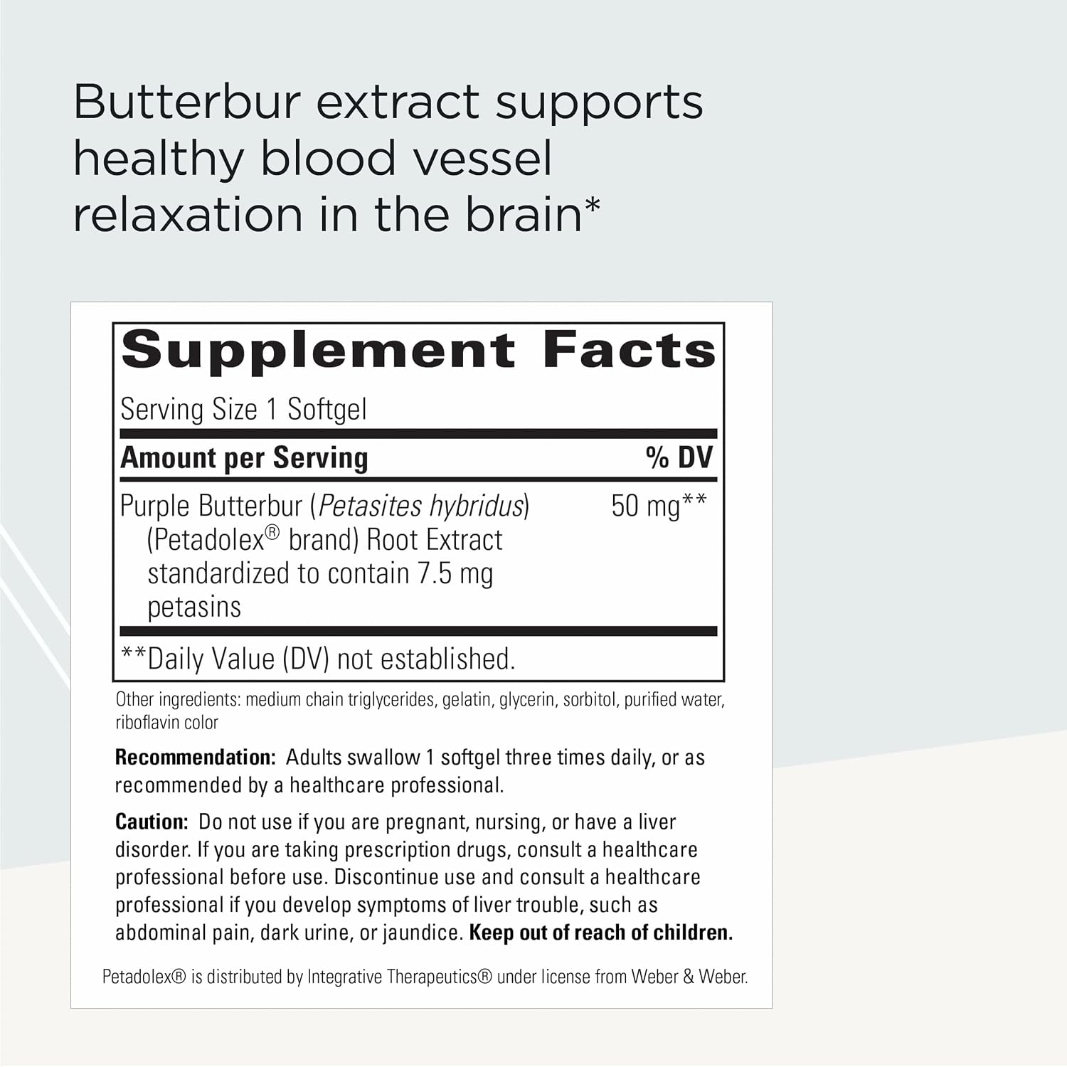 Integrative Therapeutics Petadolex - Brain Supplement for Healthy Blood Vessel Relaxation* - with Butterbur Extract - Gluten-Free & Dairy-Free - 60 Softgels - görsel 2