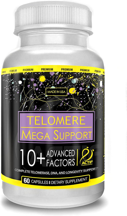 ACTIF Telomere Mega Support - Telomerase and DNA Supplement with 10+ Advanced Factors, Non-GM, 60 Capsules