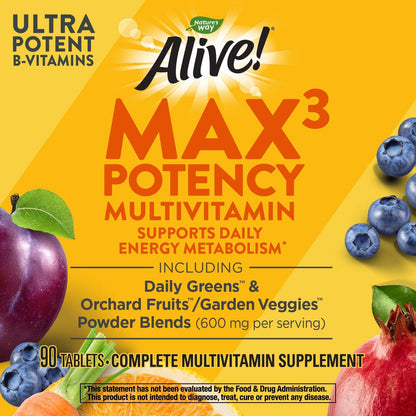 Nature's Way Alive! Max Potency Daily Multivitamin Tablets, 90 Tablets