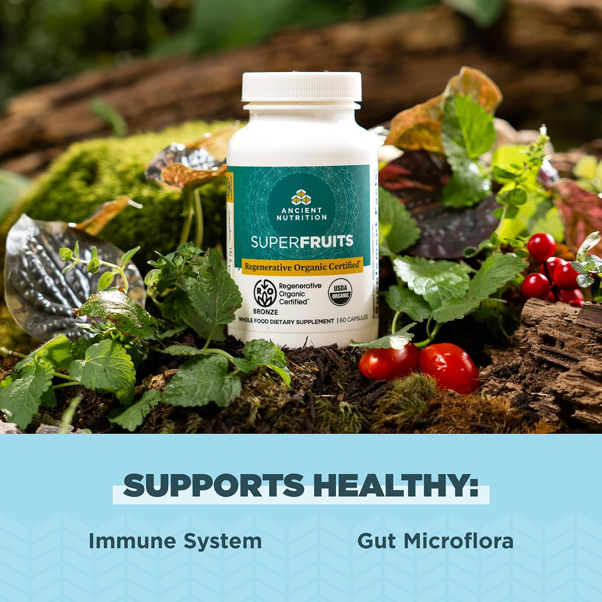 Ancient Nutrition Regenerative Organic Certified SuperFruits Capsules - Gut and Immune Support with Probiotics, 60 Capsules - görsel 2