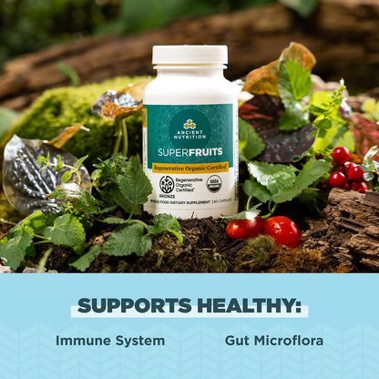 Ancient Nutrition Regenerative Organic Certified SuperFruits Capsules - Gut and Immune Support with Probiotics, 60 Capsules