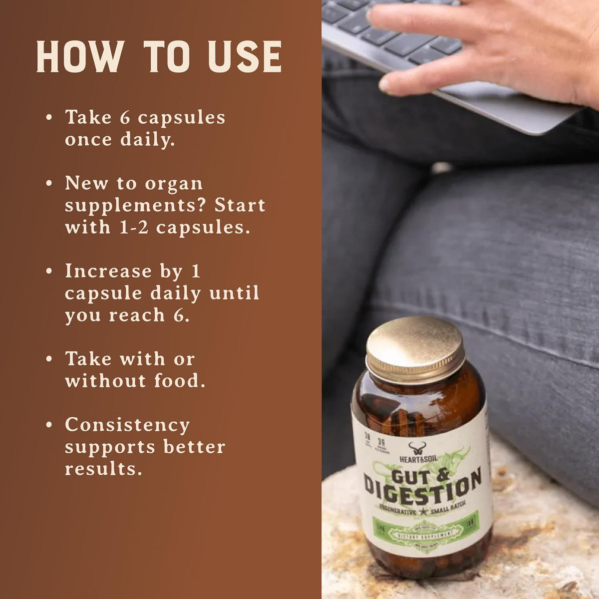 HEART & SOIL Gut & Digestion – Grass Fed Beef Organs for Digestive Health – 180 Capsules - görsel 9