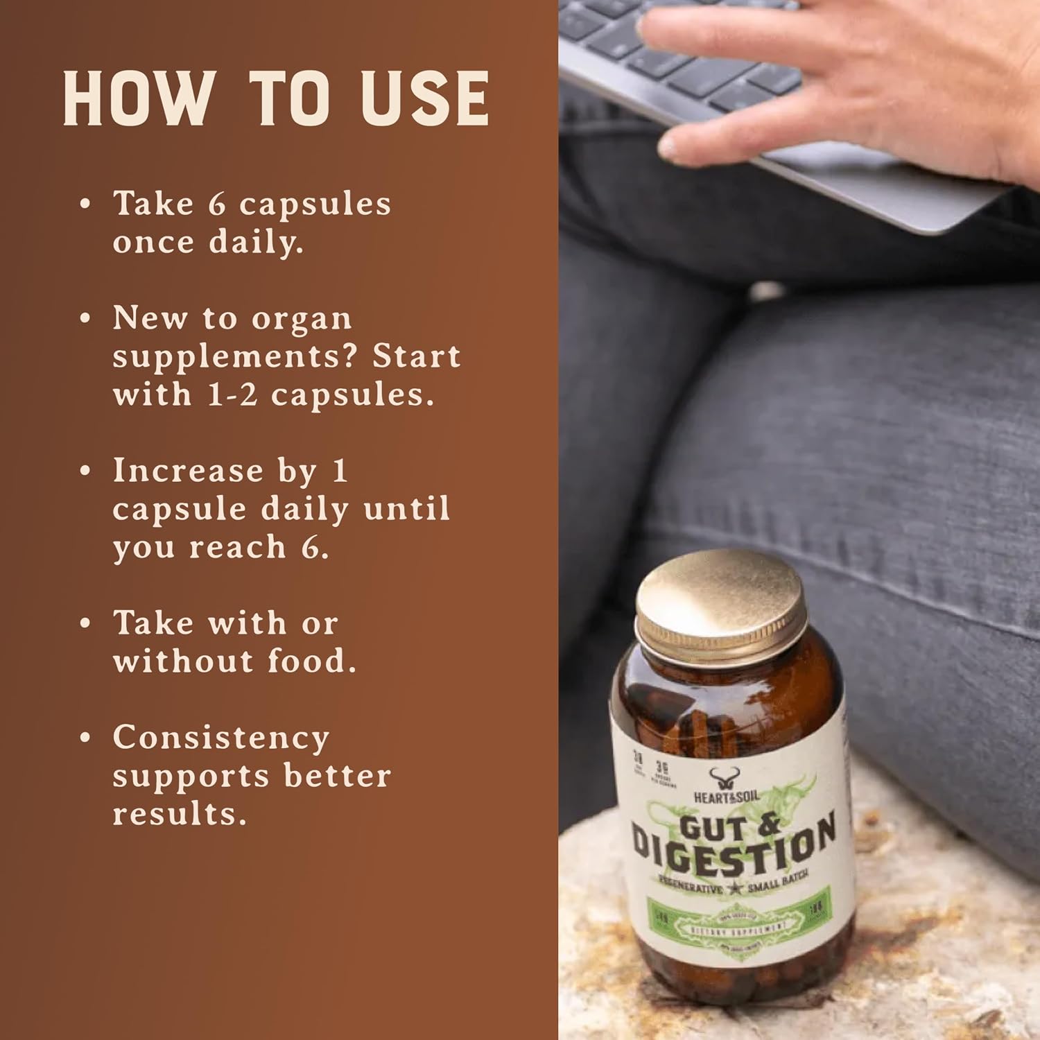 HEART & SOIL Gut & Digestion – Grass Fed Beef Organs for Digestive Health – 180 Capsules - görsel 9