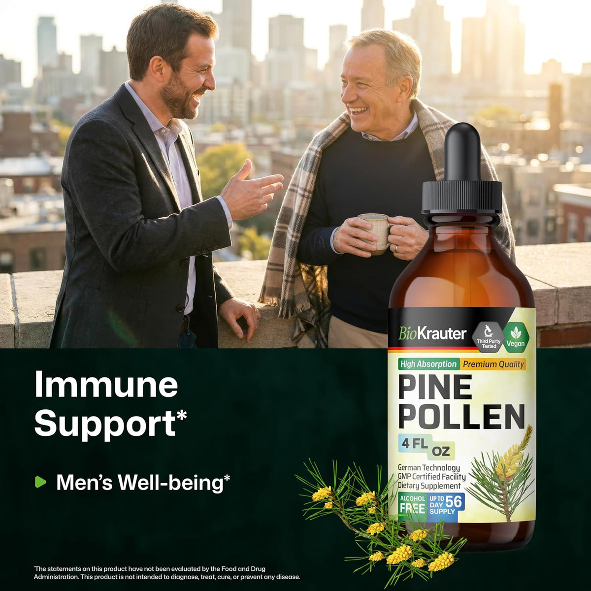 BIO KRAUTER Pine Pollen Tincture for Men's Support – Pure & Vegan, 685 mg per Serving, 118 ml - görsel 2
