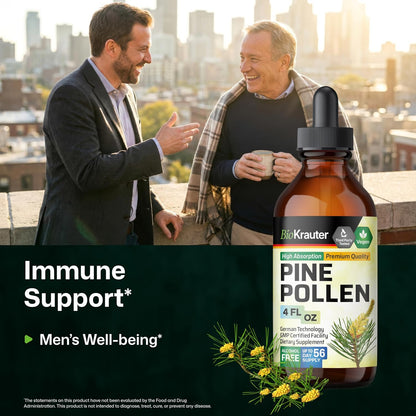 BIO KRAUTER Pine Pollen Tincture for Men's Support – Pure & Vegan, 685 mg per Serving, 118 ml