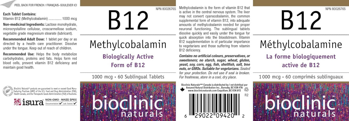 Bioclinic Naturals - B12 Methylcobalamin 1000 µg 60 loz - görsel 3