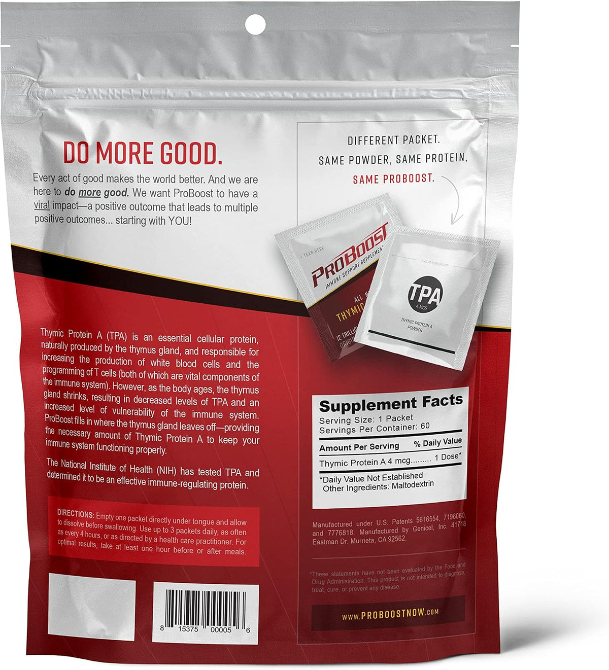 ProBoost Thymic Protein A (TPA) Powder Sachets - Immune Support - 60 Sachets, 4 mcg Each - görsel 5
