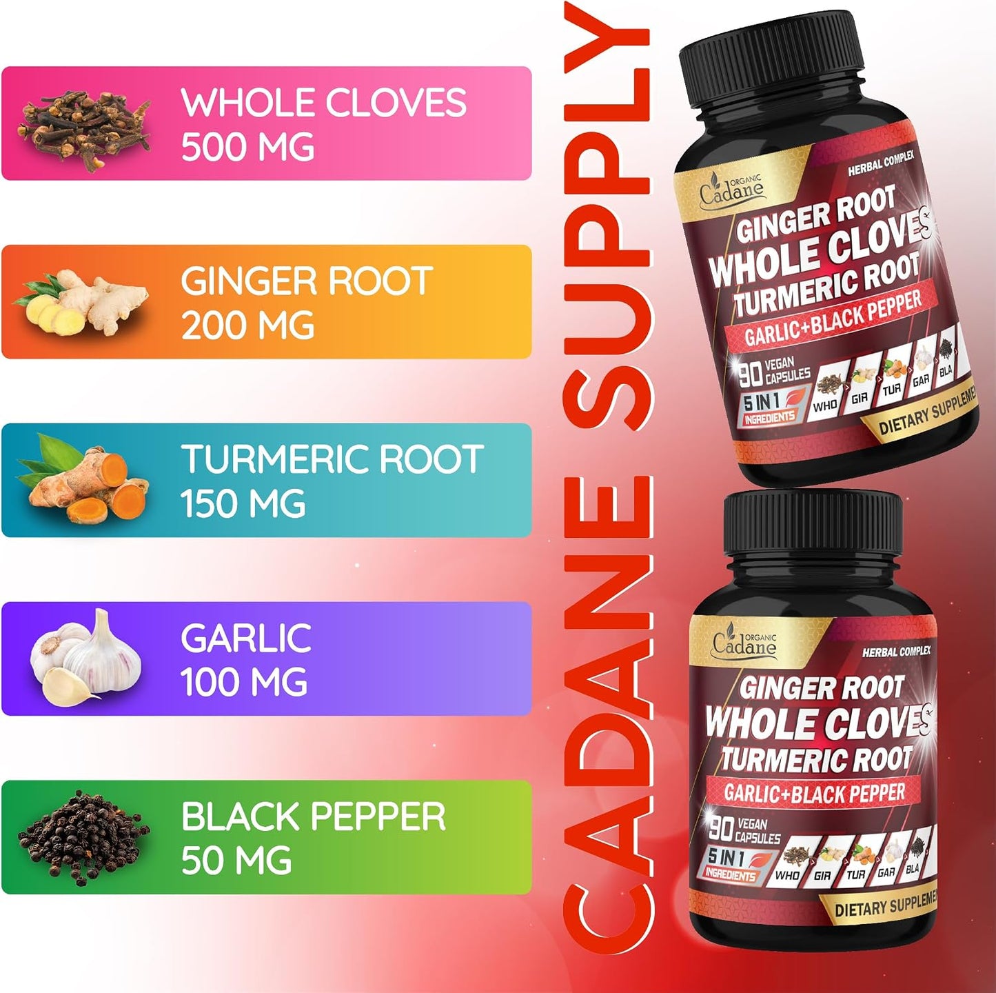 Cadane 5in1 Whole Cloves Herbal Blend – Digestive & Immune Support – Non-GMO, Vegan – 90 Capsules - görsel 4