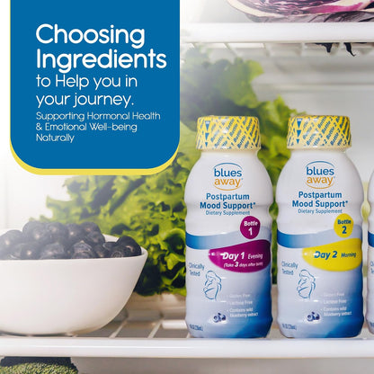 Blues Away Postnatal Mood Support Drink – 3-Day Liquid Dietary Supplement for Hormonal Balance [4 Bottles]