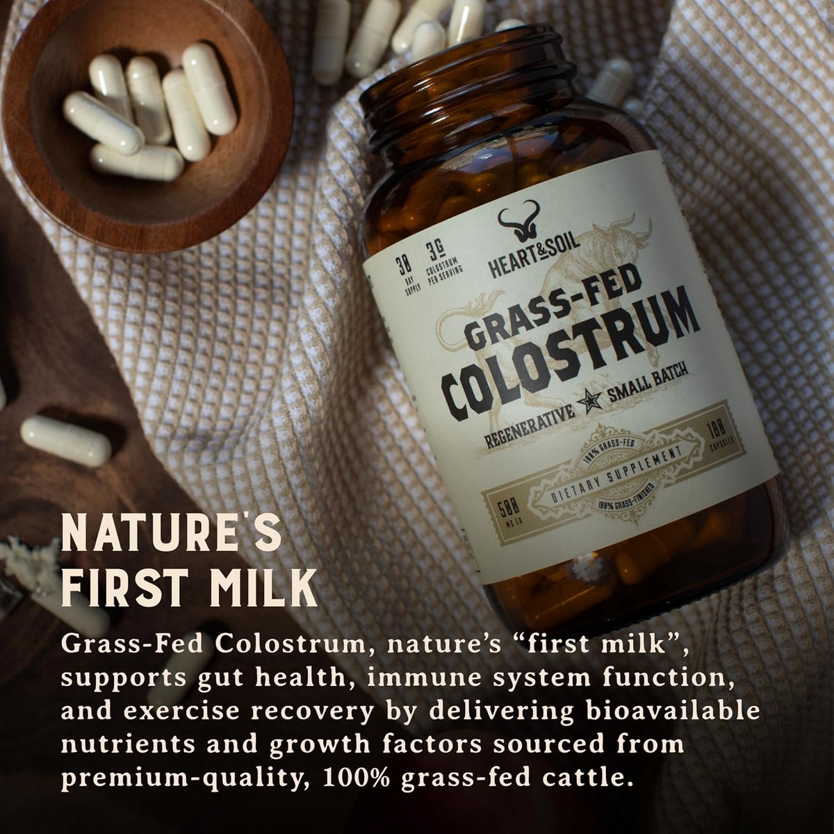 HEART & SOIL 100% Grass Fed & Finished Colostrum Supplement – 3000mg Bovine Colostrum Capsules – 180 Capsules - görsel 6