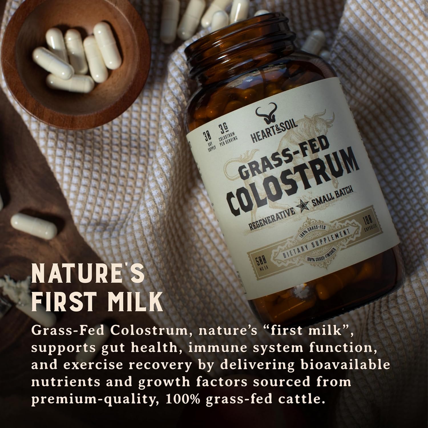 HEART & SOIL 100% Grass Fed & Finished Colostrum Supplement – 3000mg Bovine Colostrum Capsules – 180 Capsules - görsel 6